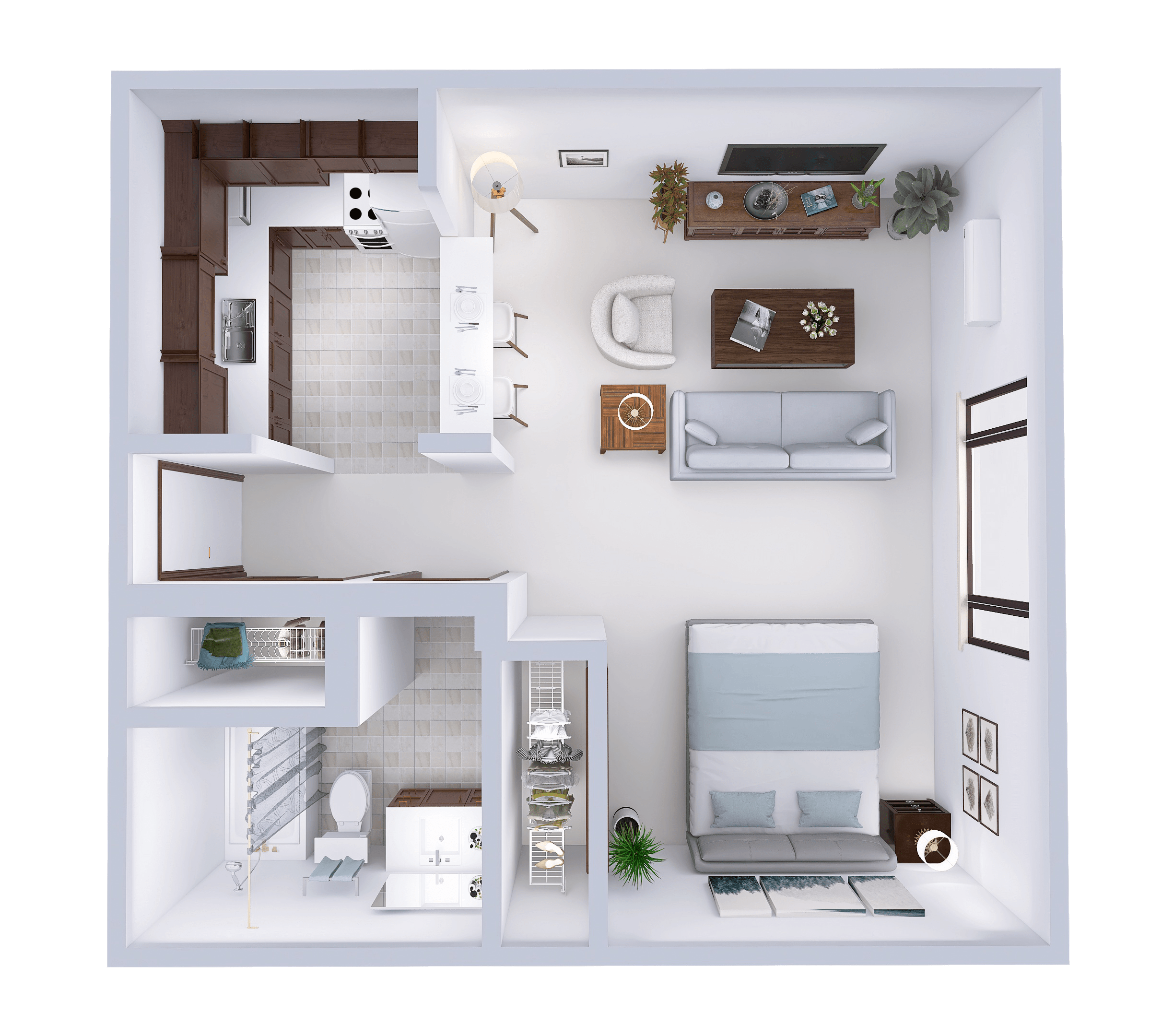 Floor plan for studio, 1 bath, 445 sqft